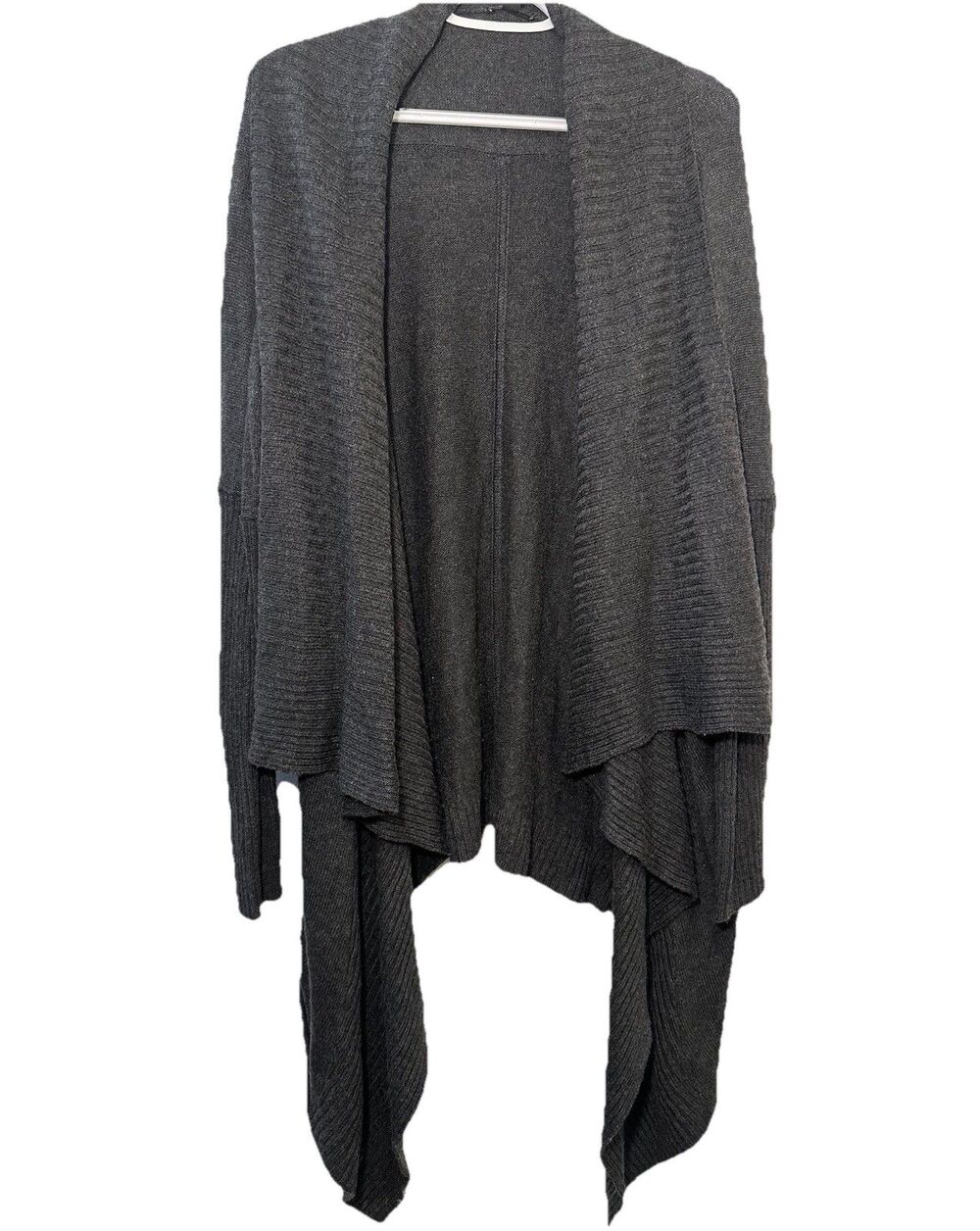 Ann Taylor Wool Blend Waterfall Cardigan M Gray Draped Open Front Sweater